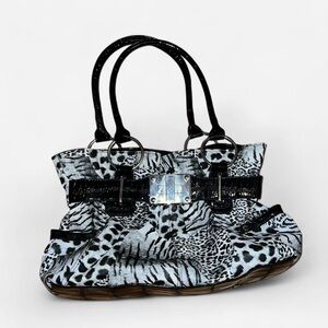Designer-Inspired Black and White Animal Print Tote Bag